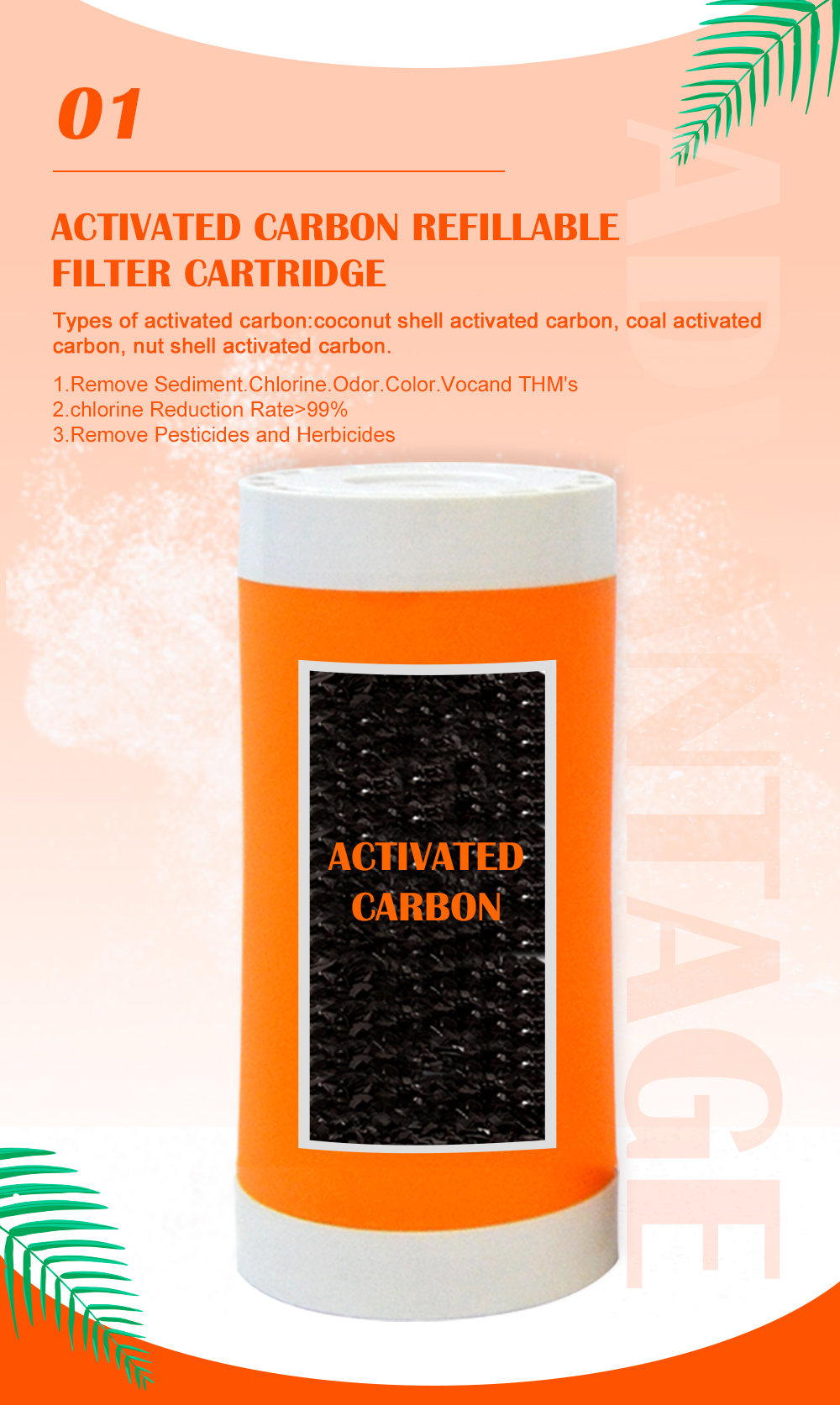 Refillable 20"*2.5 Activated Carbon Cartridge Buy refillable carbon